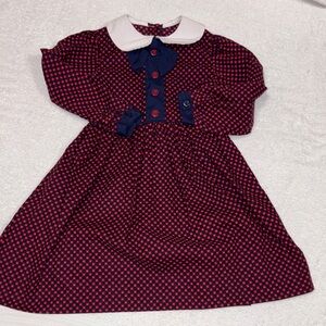 Vintage Sylvia whyte navy heart print long sleeve Peter Pan collar dress girls 4